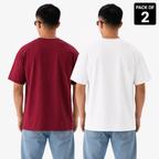Pack of 2 Plain T-shirt <> Maroon & White