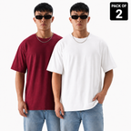 Pack of 2 Plain T-shirt <> Maroon & White