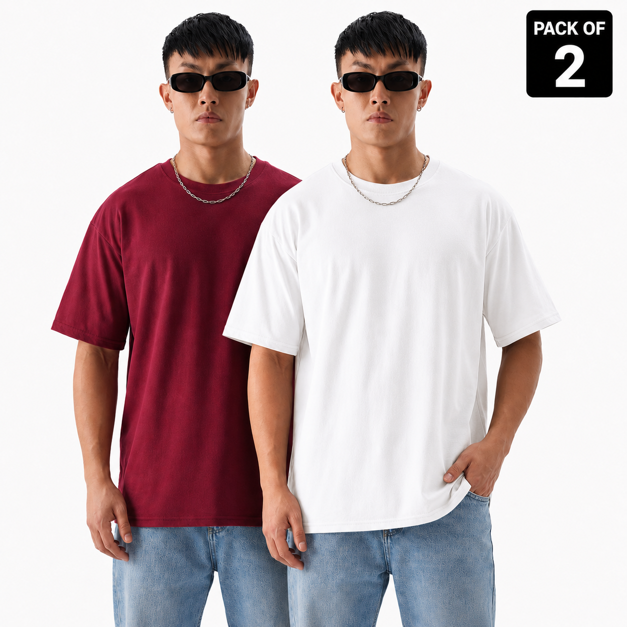 Pack of 2 Plain T-shirt <> Maroon & White