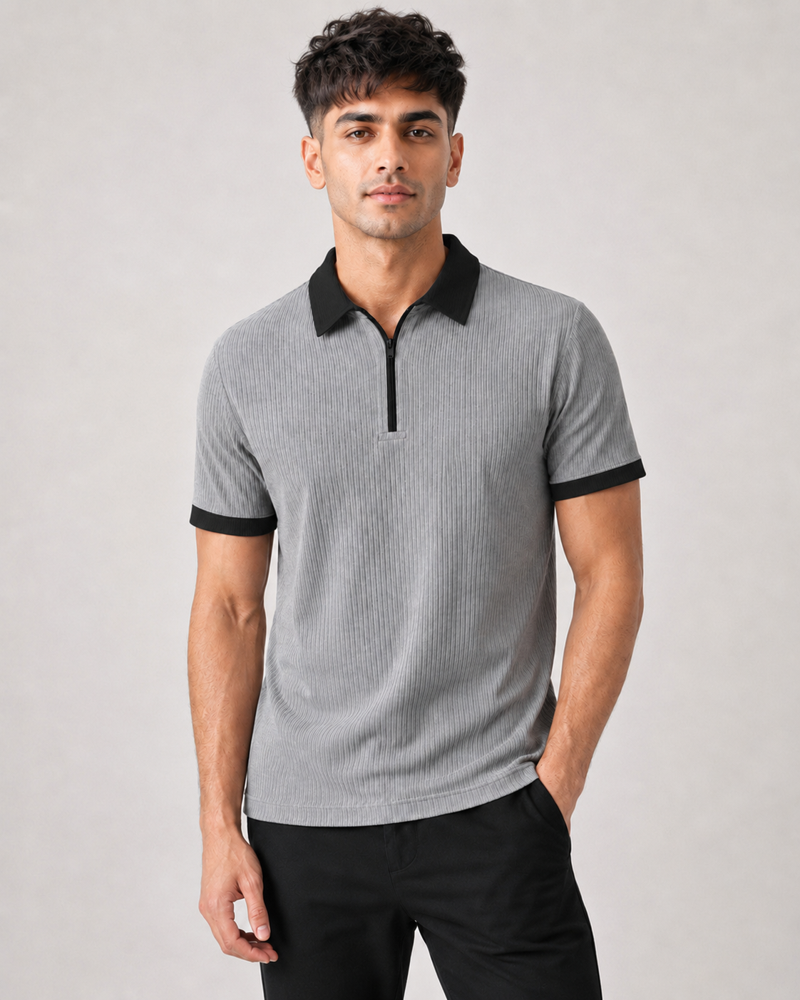 Grey Black Collar Polo tshirt for Men