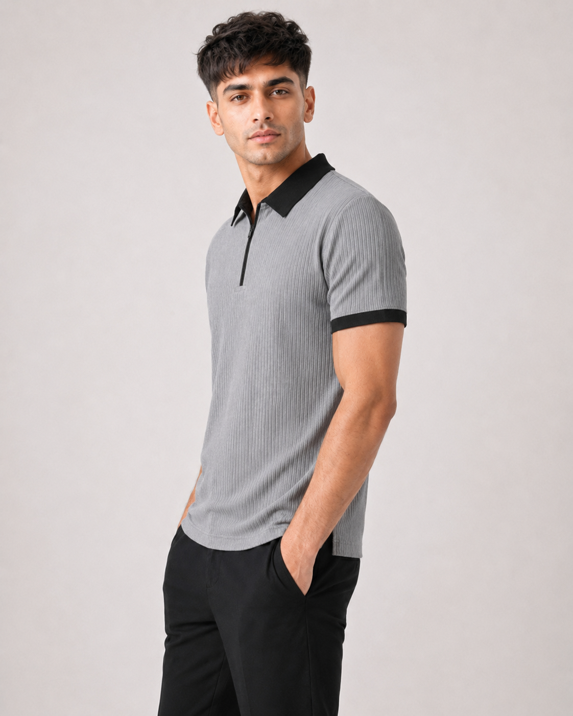 Grey Black Collar Polo tshirt for Men