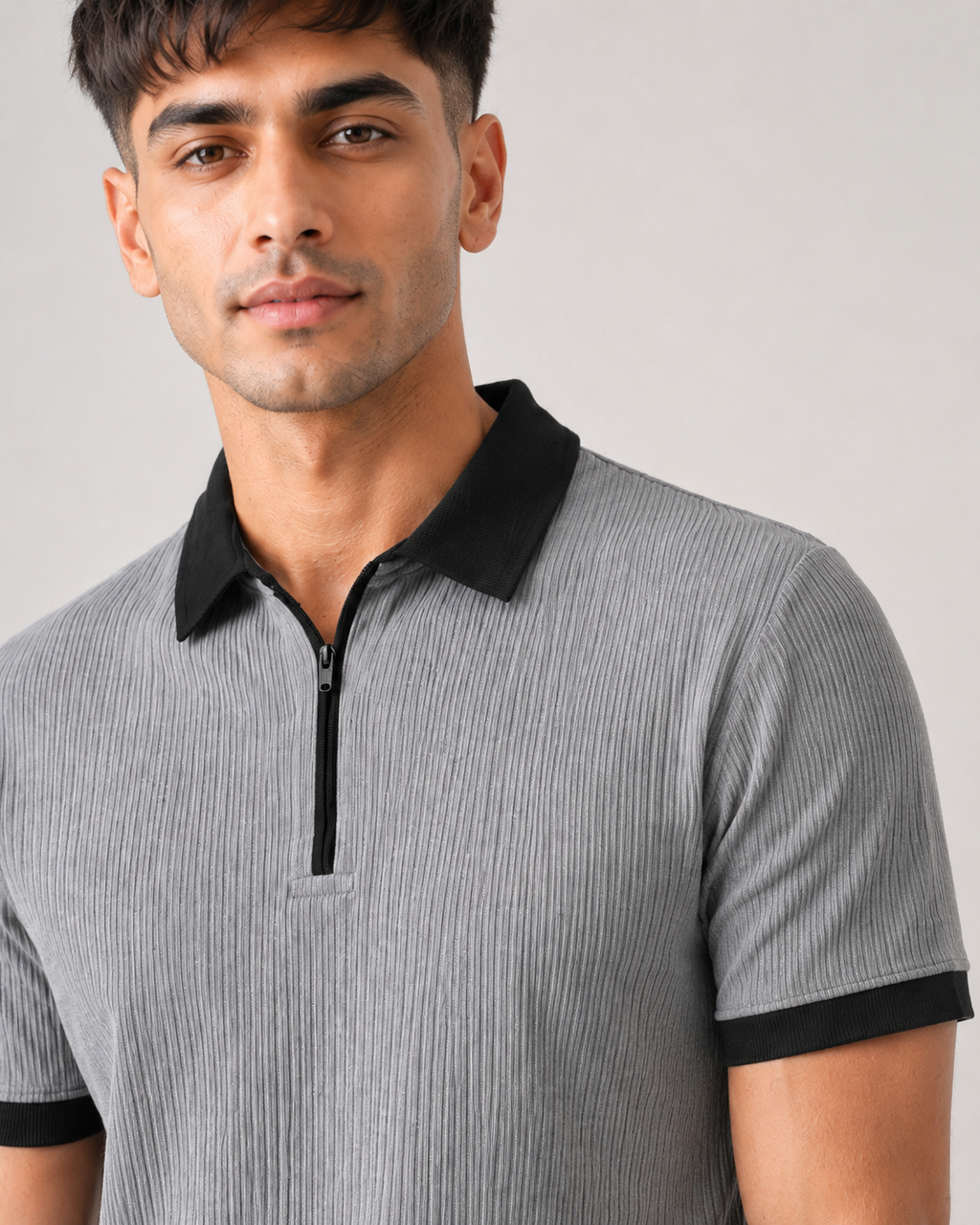 Grey Black Collar Polo tshirt for Men