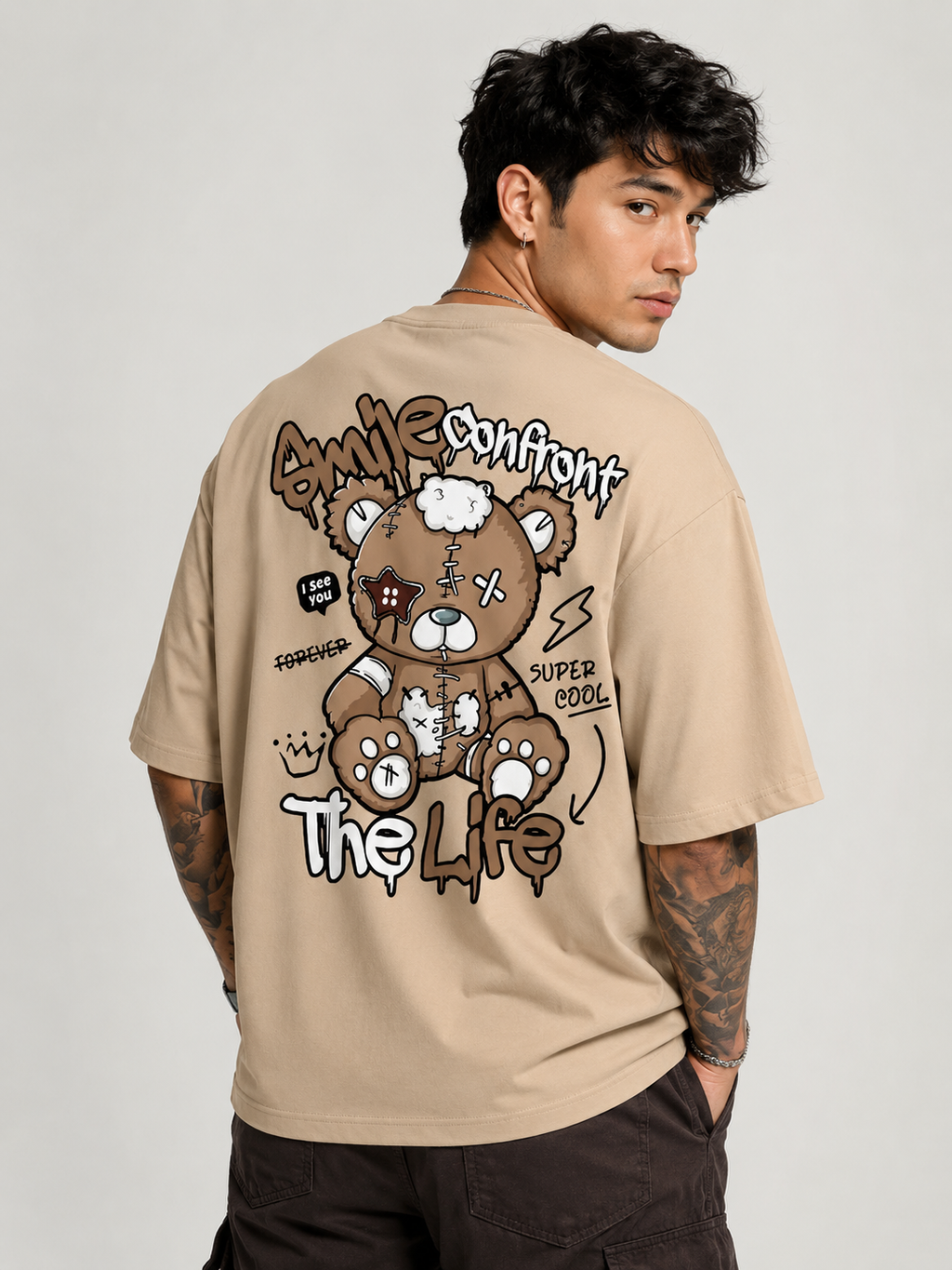 CRAZYBE E <> BEIGE-SMILE FACE T-SHIRT