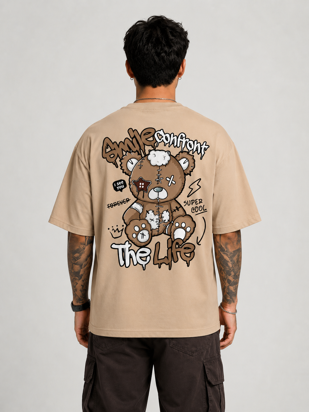 CRAZYBE E <> BEIGE-SMILE FACE T-SHIRT