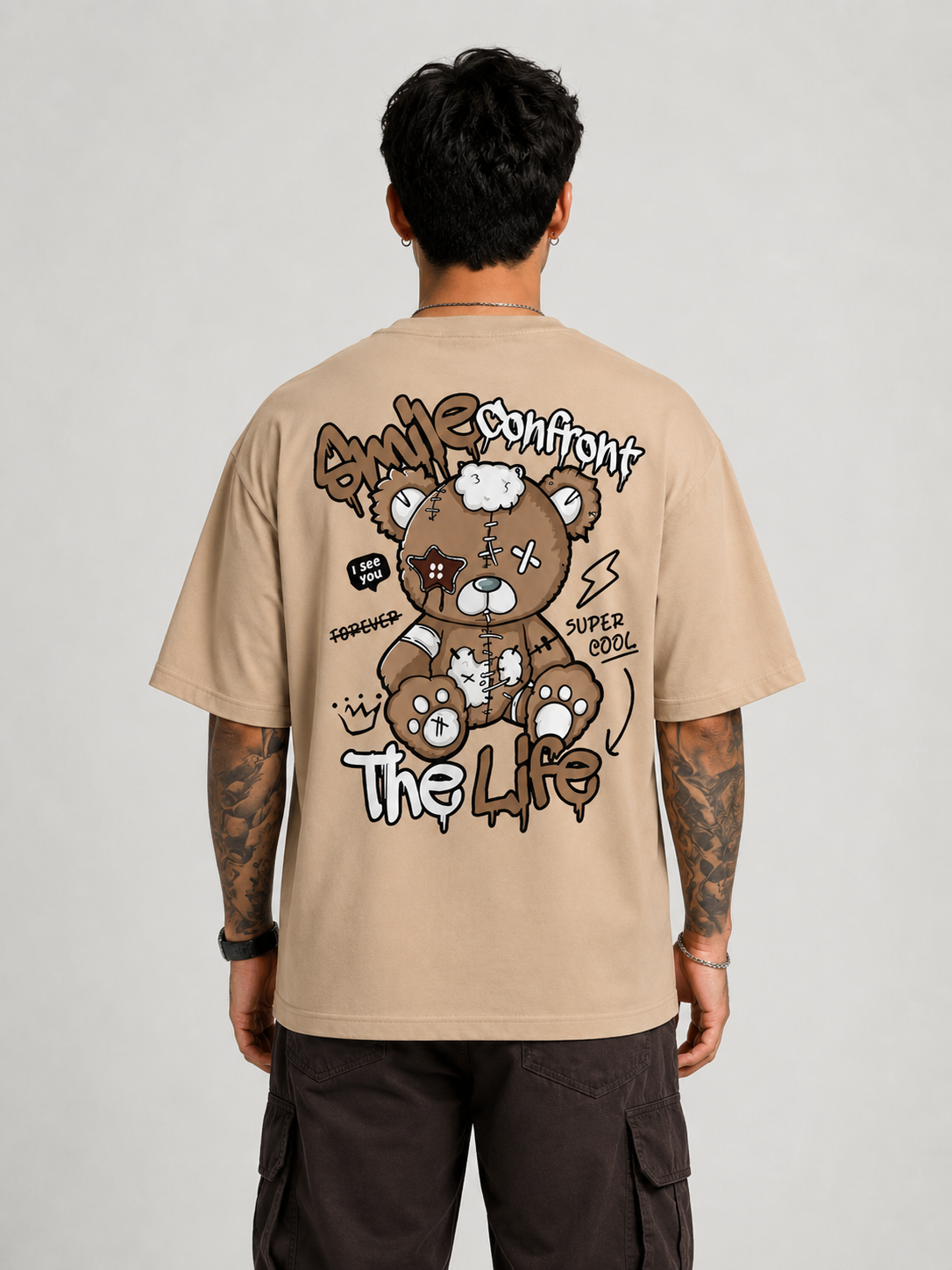 CRAZYBE E <> BEIGE-SMILE FACE T-SHIRT