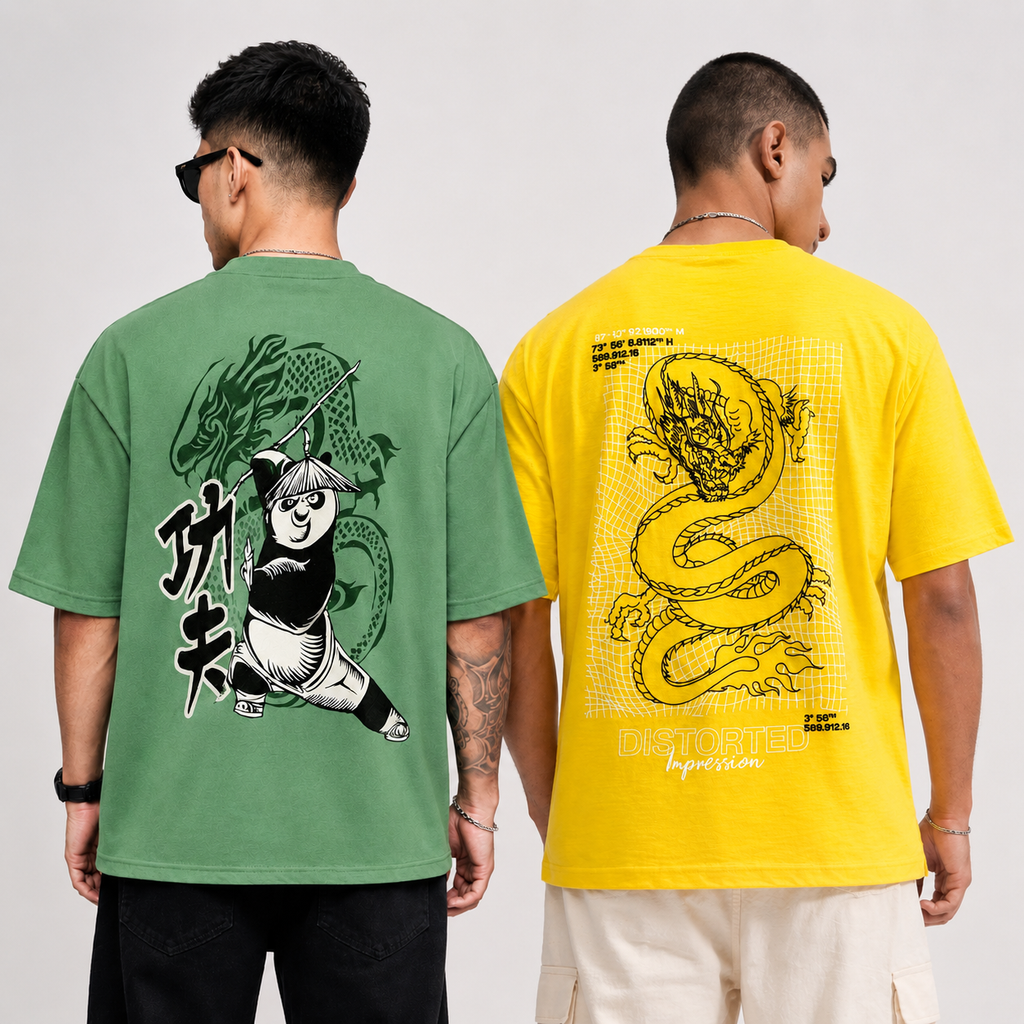 CRAZYBEE<> Pack Of 2 T-shirt- {Pista Panda & Yellow Dragon}