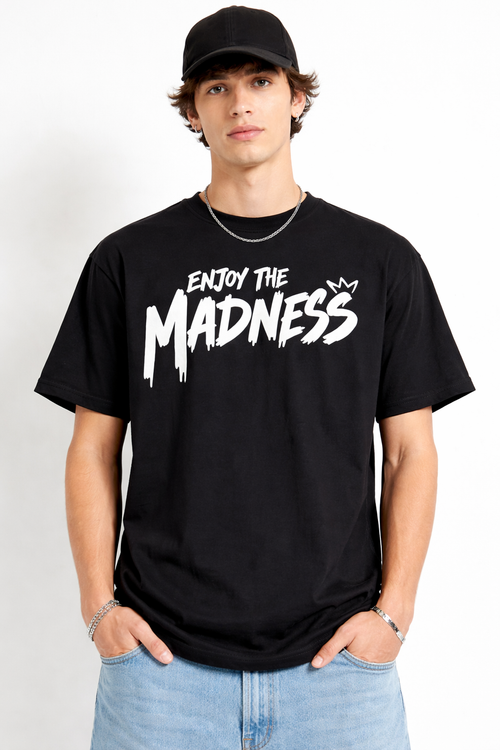 CRAZYBEE<>_Pack of 2 T-shirt -{Blk-Madness & EggWht_Paradise}