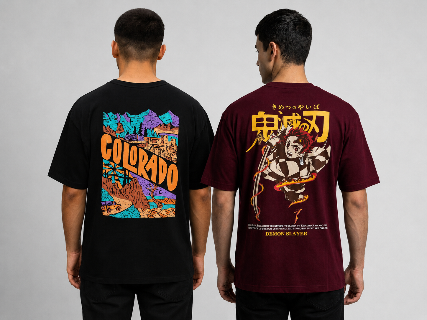 Pack of 2 Tshirt <> Blk_Colorado && Mar_Demon Slayer-Deal