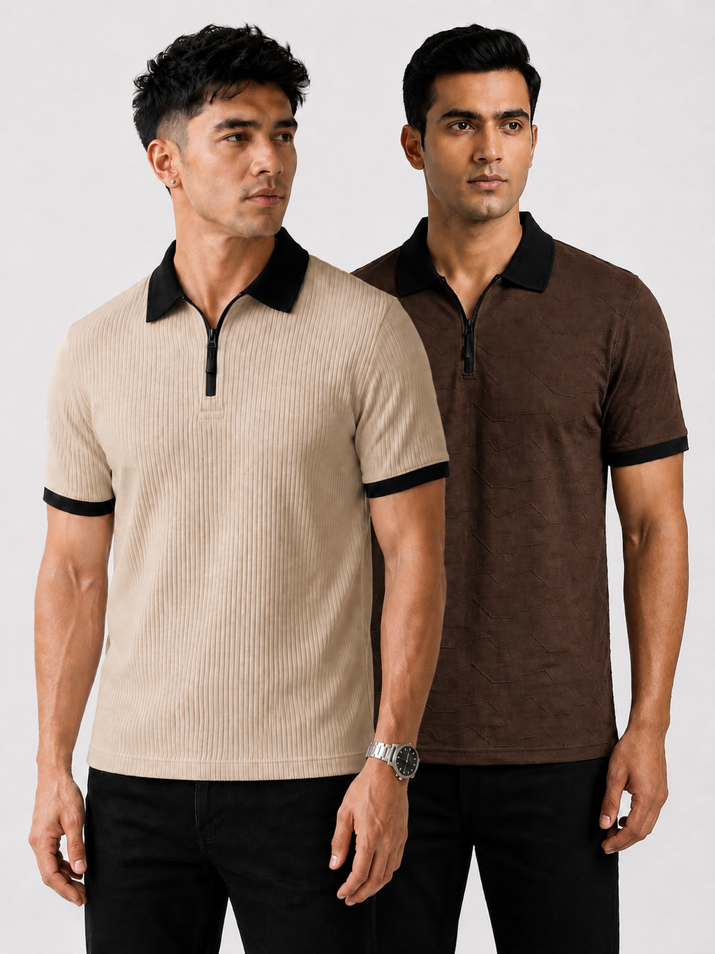 Pack of 2 polo (RIb Offwhite/Blk && Citizen Brown/BLK ) - Deal