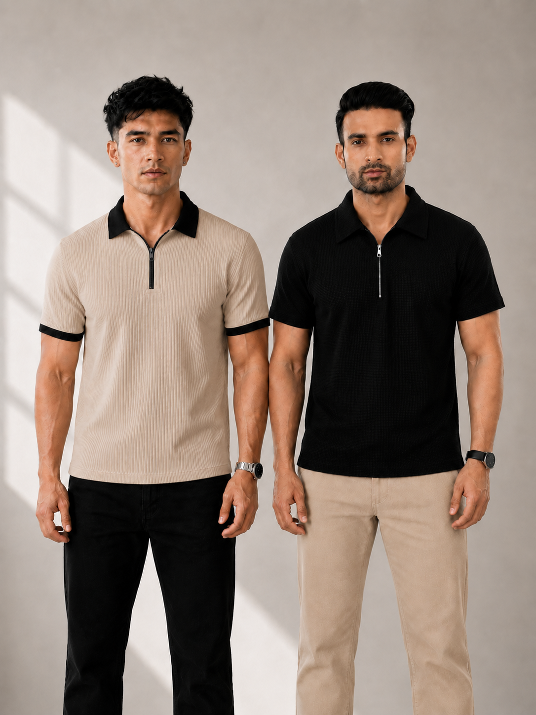 Pack of 2 polo (Rib Offwhite/BLK & Black Popcorn) - Deal