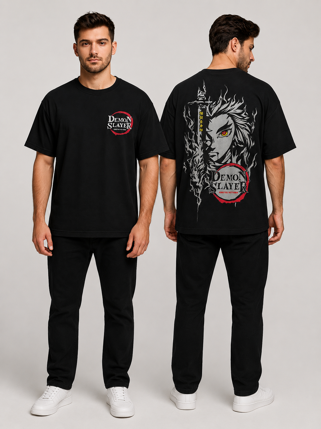 Pack of 2 Tshirt - ( Off_AttackOfTitan & Blk_Demon Slayer)-Deal