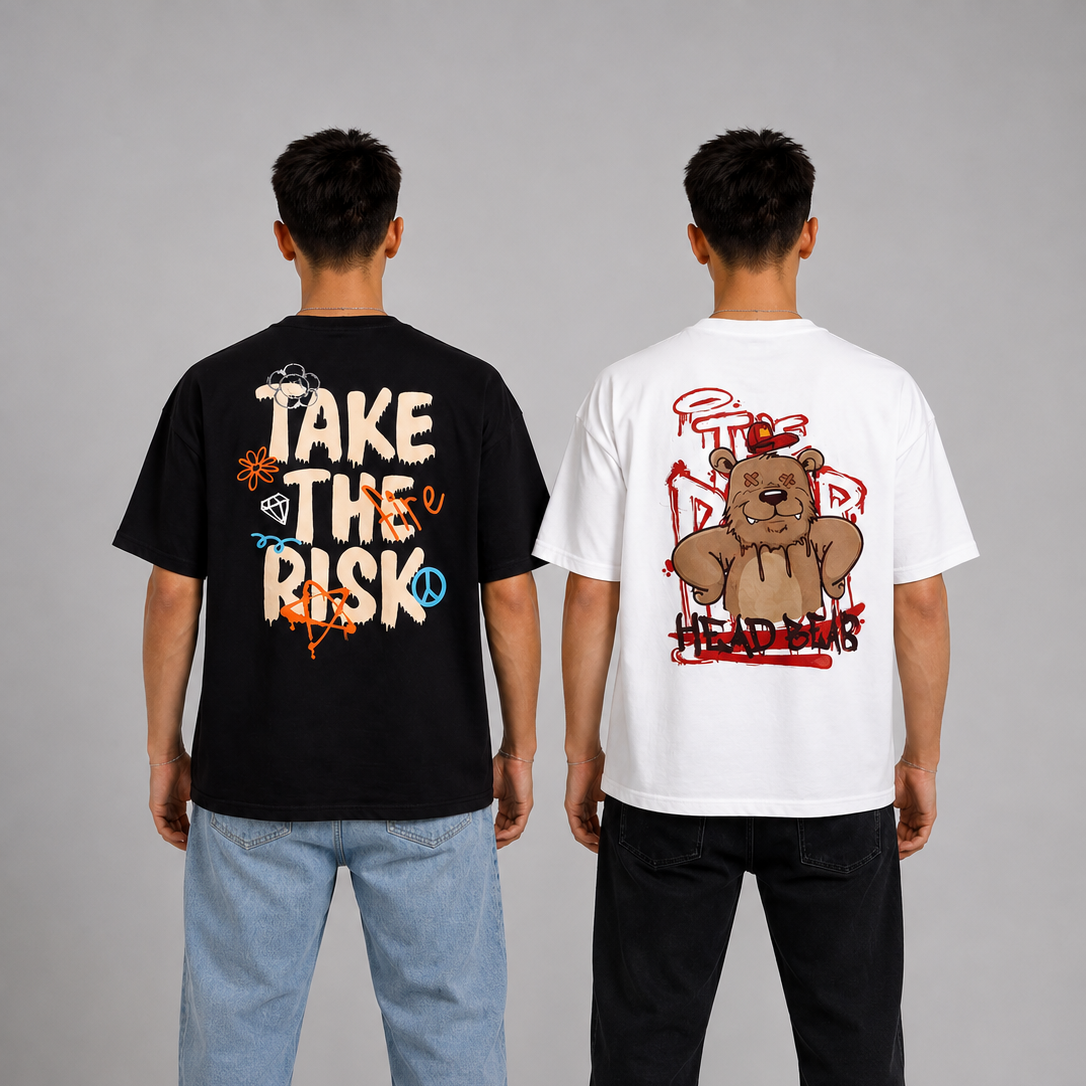 Pack of 2 Tshirt- Head Bear & Take Risk