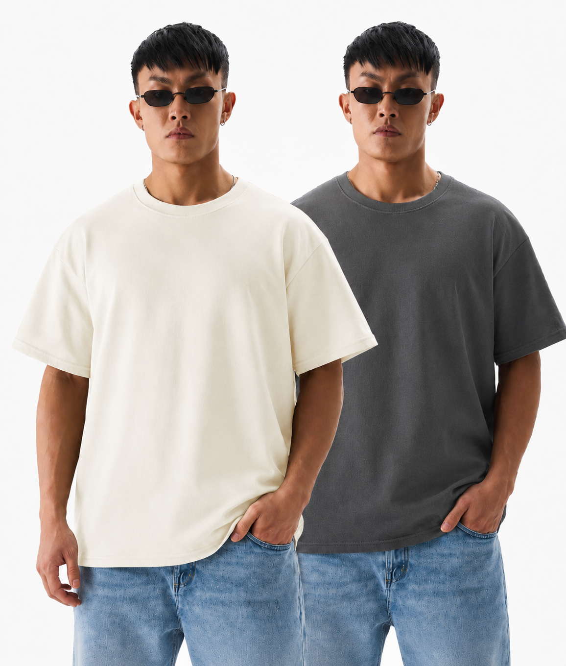 Pack of 2 Solid Tshirts (Grey & Off-White)