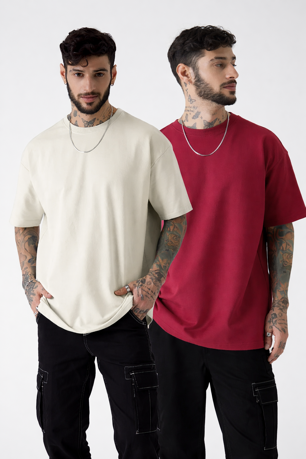 PACK OF 2 Plain  <> Off White+Maroon