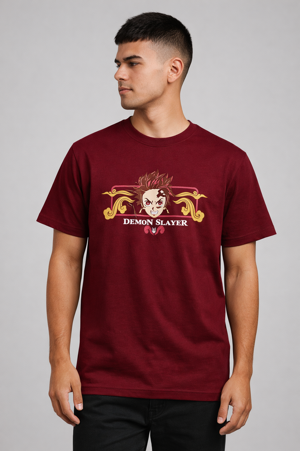 CrazyBee Cotton T-shirt <> Demon Slayer Maroon
