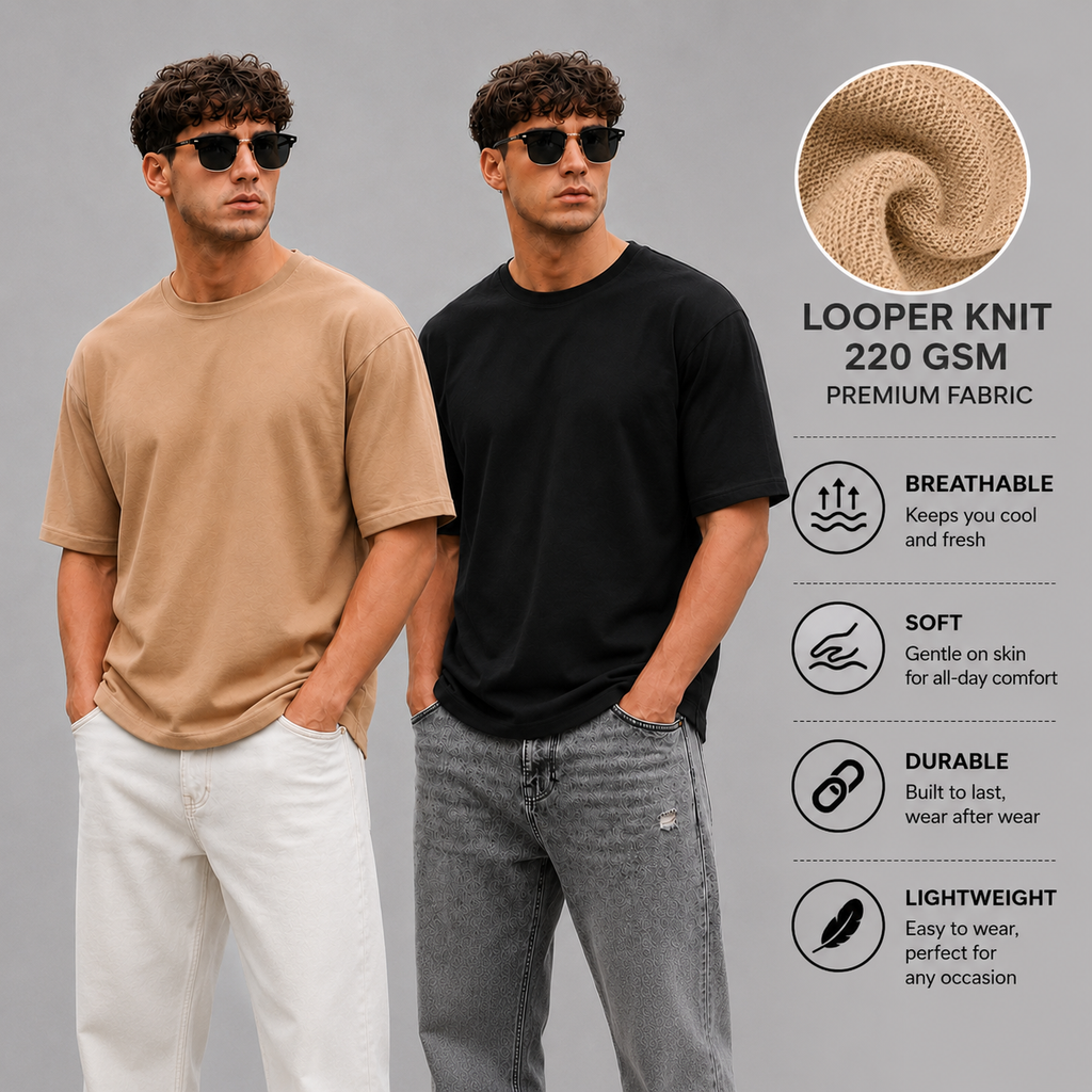 Pack of 2 Looper T-shirt <> Looper Beige & Black Tshirt