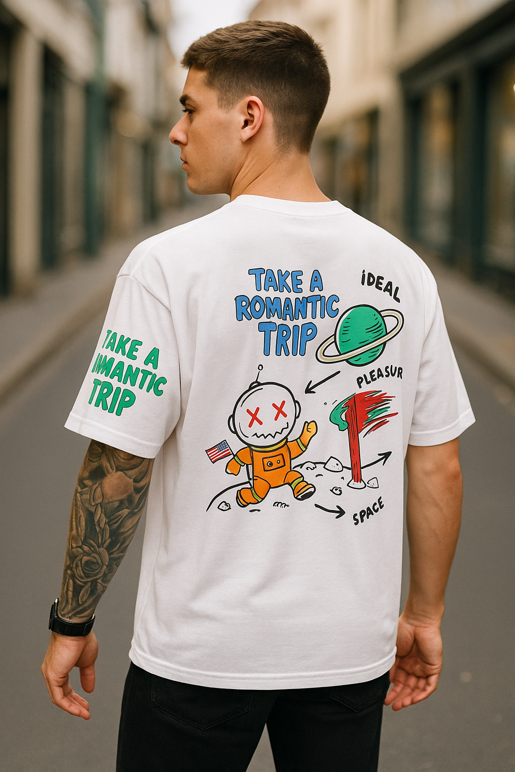 CRAZYBEE White Oversize T-shirt-ROMANTIC TRIP