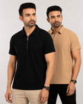 Pack of 2 Textured Collar - Popcorn Blk & Diamd Self Beige