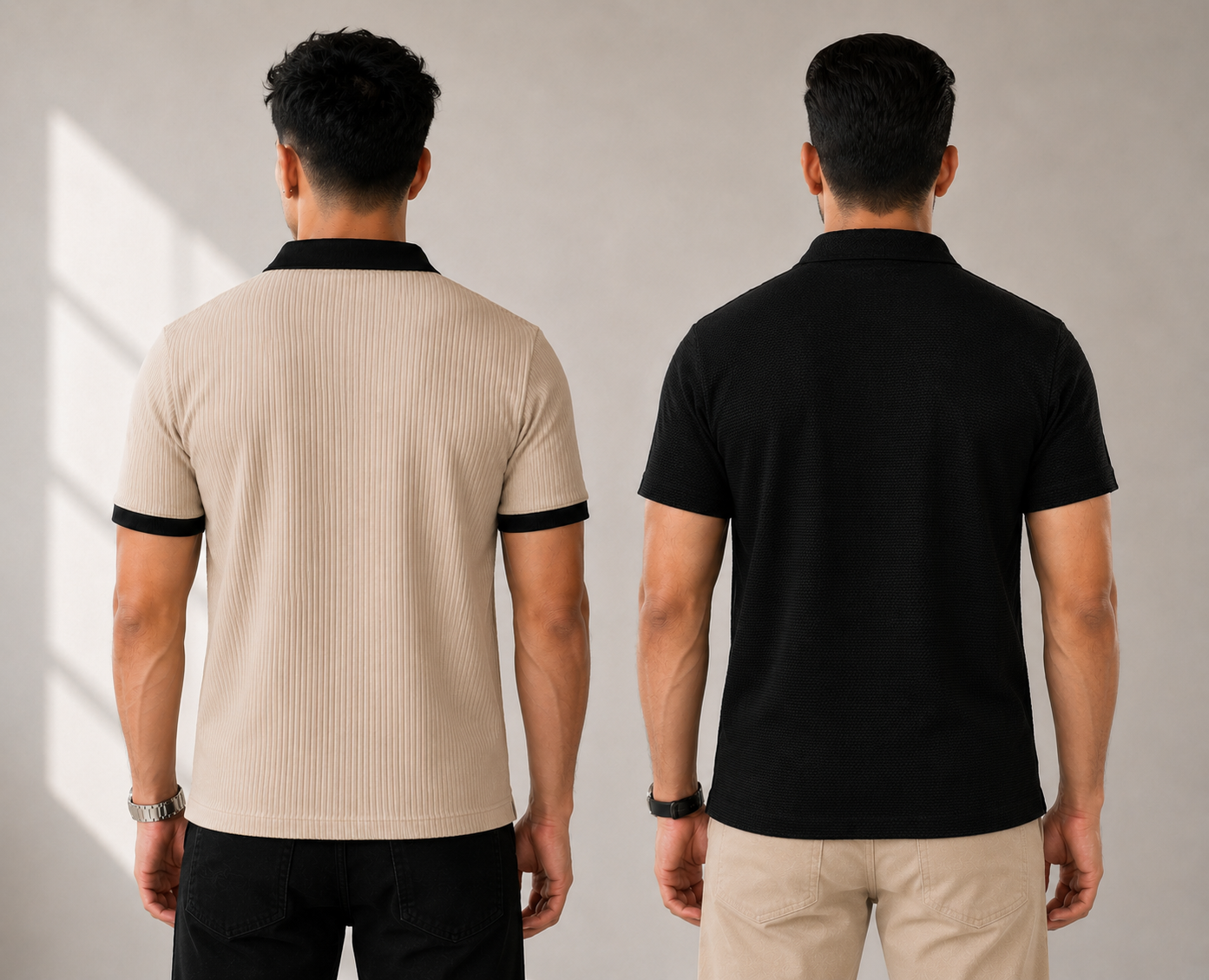 Pack of 2 polo (Rib Offwhite Contrast & Black Popcorn) - Deal