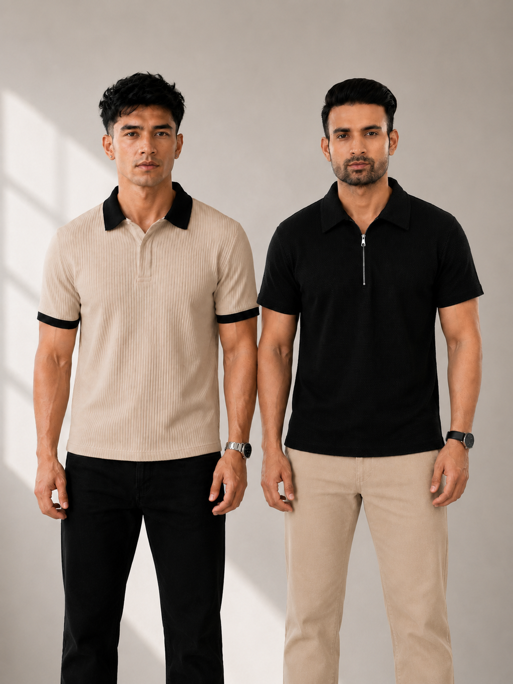 Pack of 2 polo (Rib Offwhite Contrast & Black Popcorn) - Deal