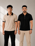 Pack of 2 polo (Rib Offwhite Contrast & Black Popcorn) - Deal