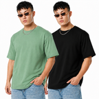 Pack of 2 Solid Tshirt (Pista + Black)