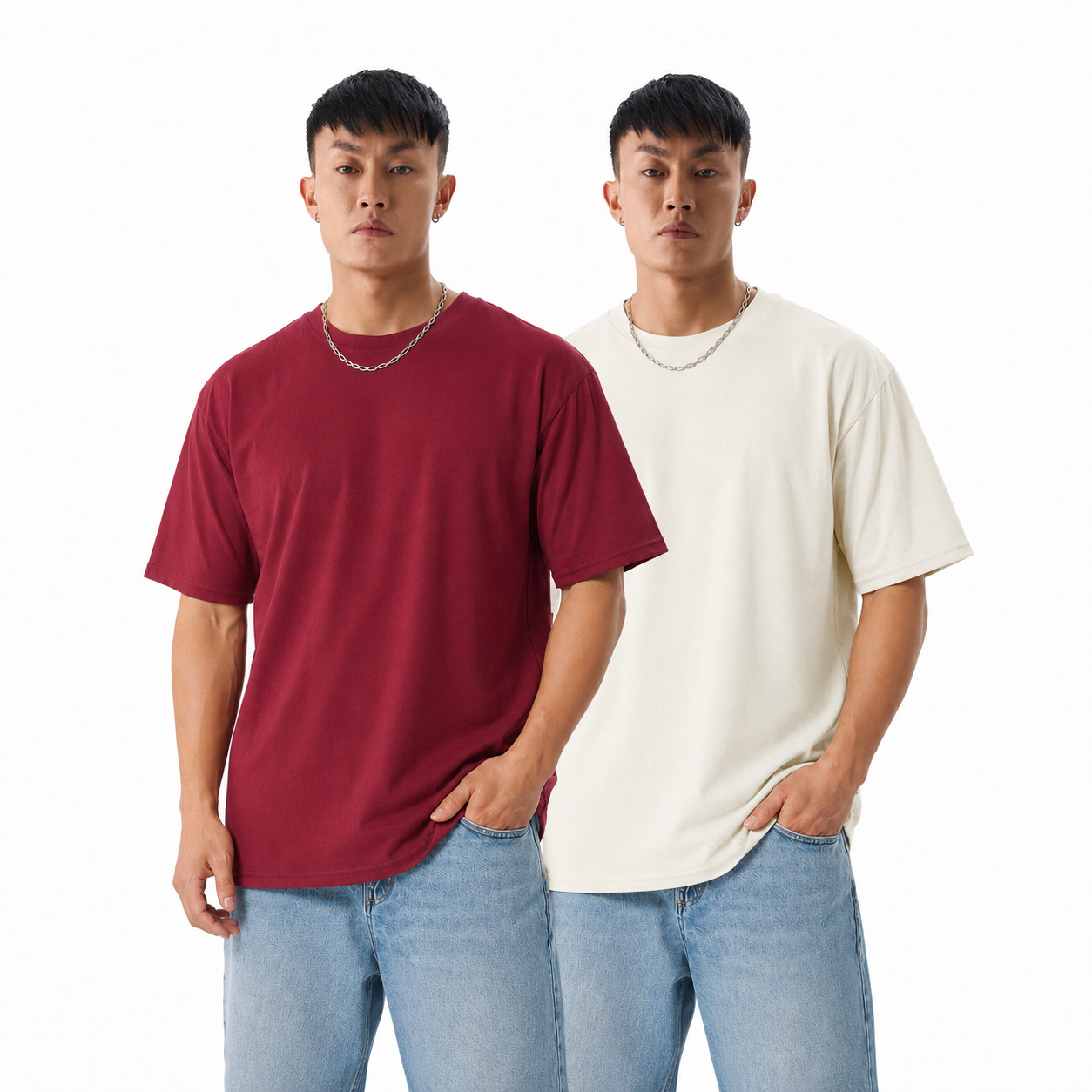 Pack of 2 plain tshirt (Off white & Maroon)