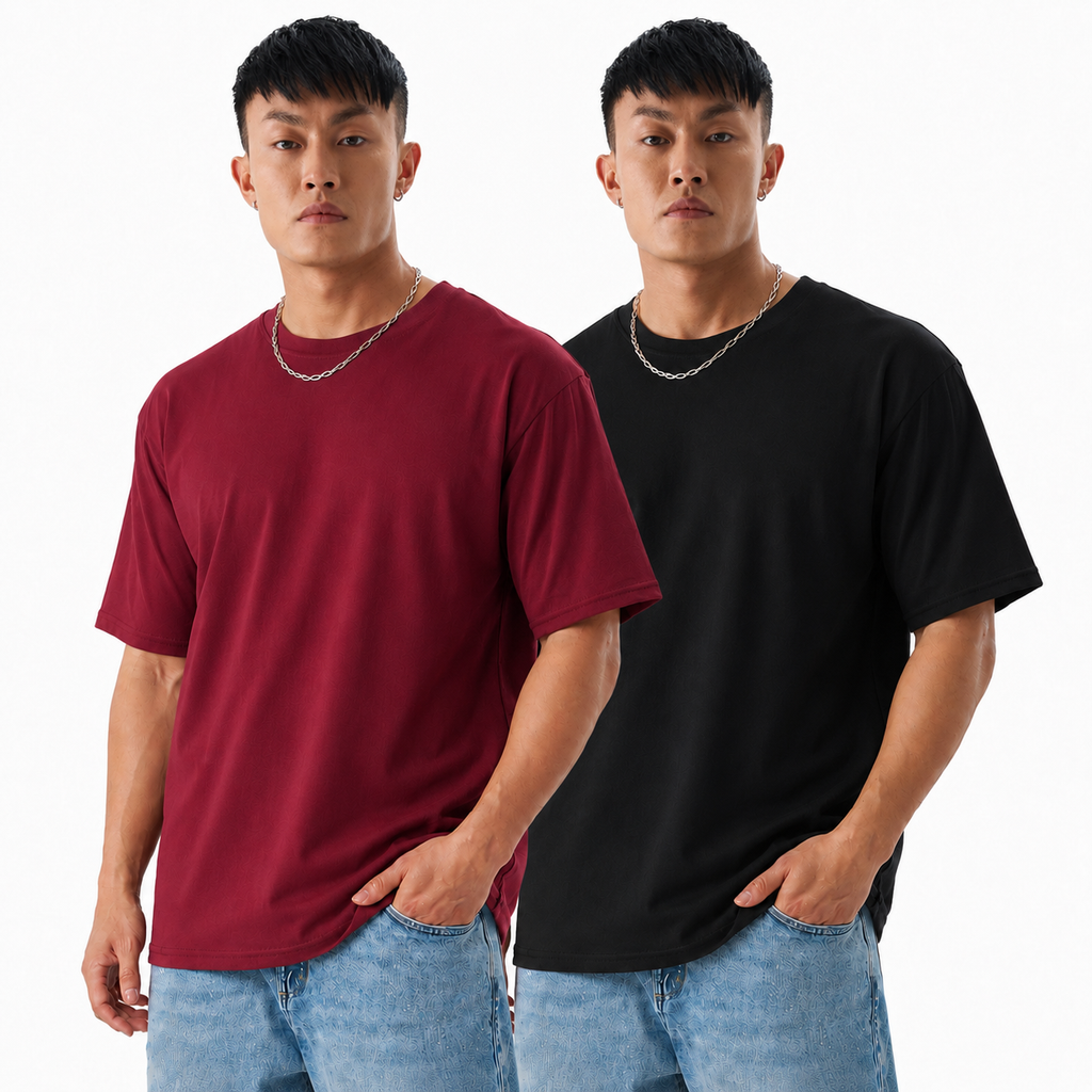Pack of 2 solid tshirts (Maroon & Black)