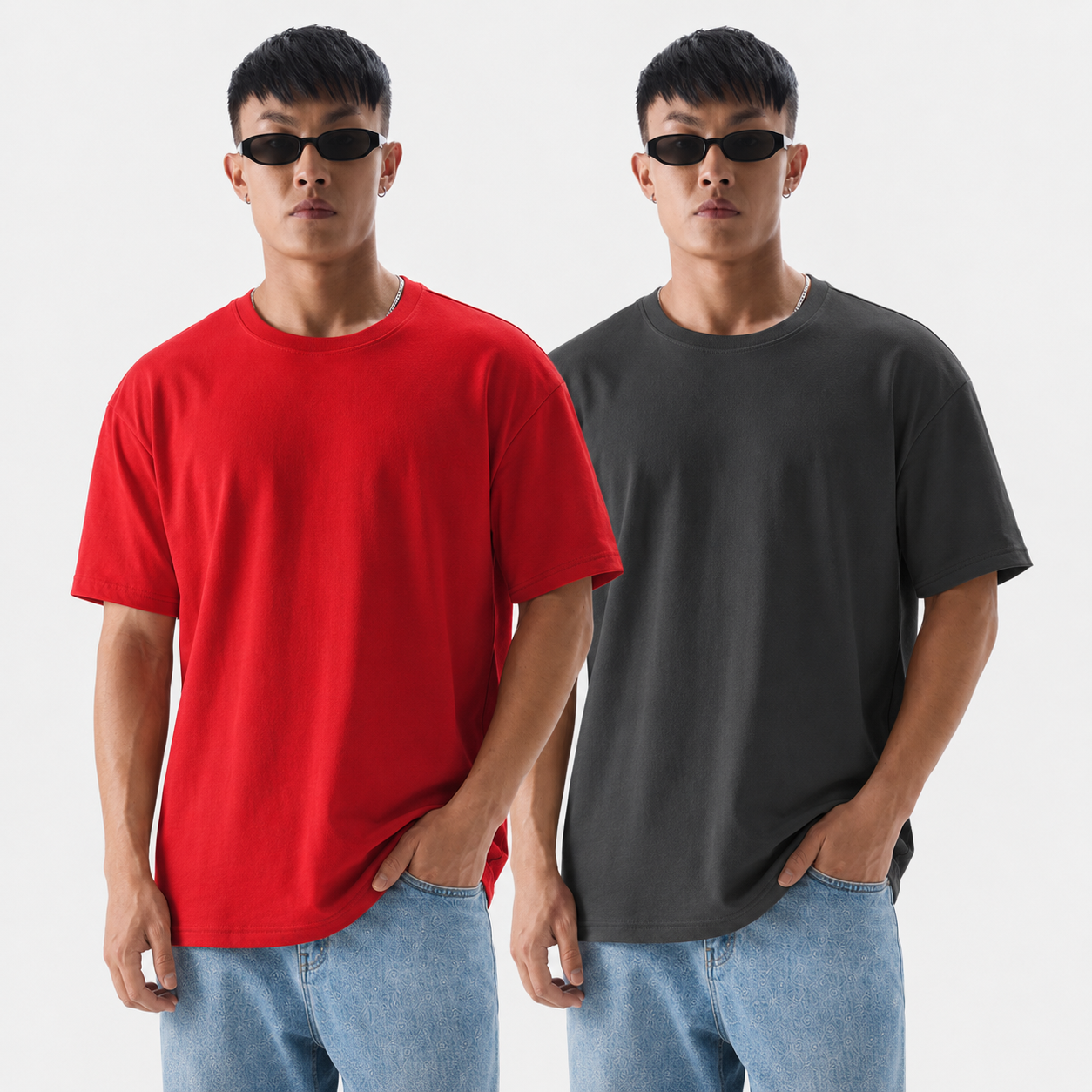 Pack of 2 plain Tshirt  (Red & Grey)