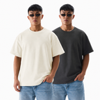Pack of 2 Solid Tshirts (Grey & Off-White)