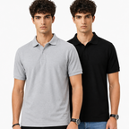 Pack Of 2 Polo -- (Black & Light_Grey)