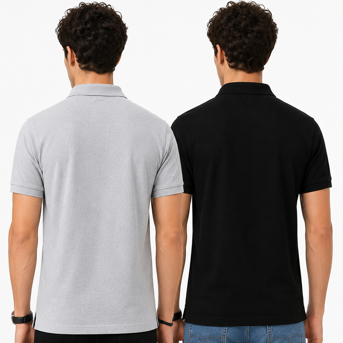 Pack Of 2 Polo -- (Black & Light_Grey)