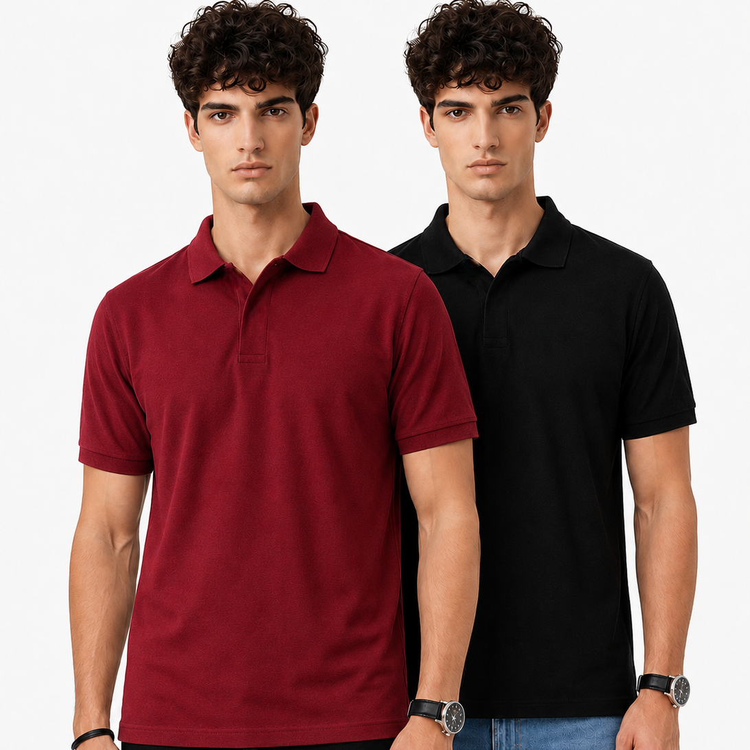 Pack of 2 Polo Tshirts (Maroon & Black)