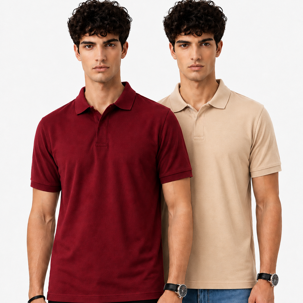 Pack of 2 Polo Tshirts (Beige & Maroon)