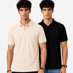 Pack of 2 Polo Tshirt- (Black & Off White)