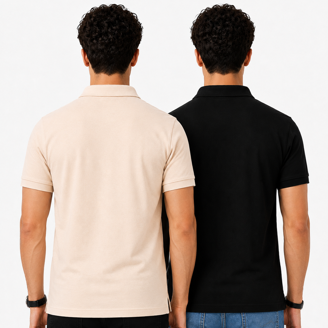 Pack of 2 Polo Tshirt- (Black & Off White)