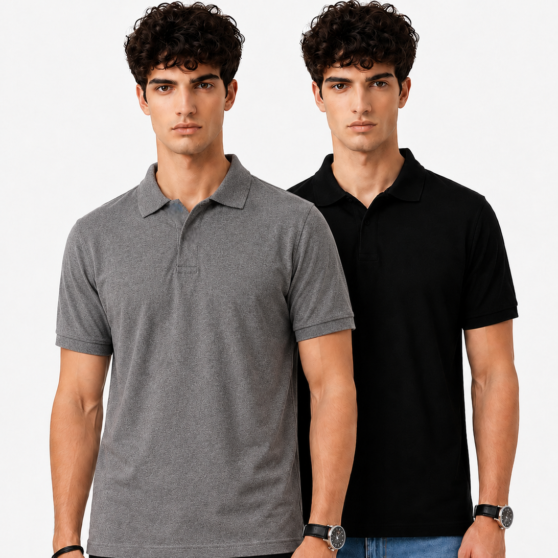 Pack of 2 Polo Tshirt  (Black & Dark Grey)