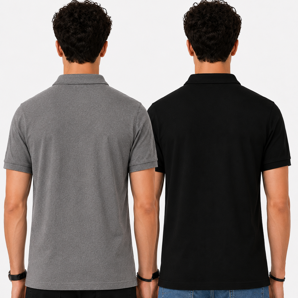 Pack of 2 Polo Tshirt  (Black & Dark_Grey)