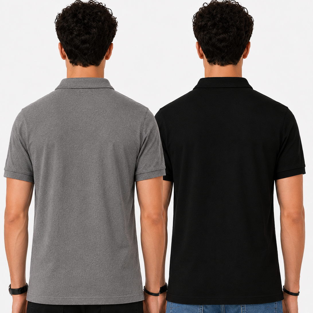 Pack of 2 Polo Tshirt  (Black & Dark_Grey)