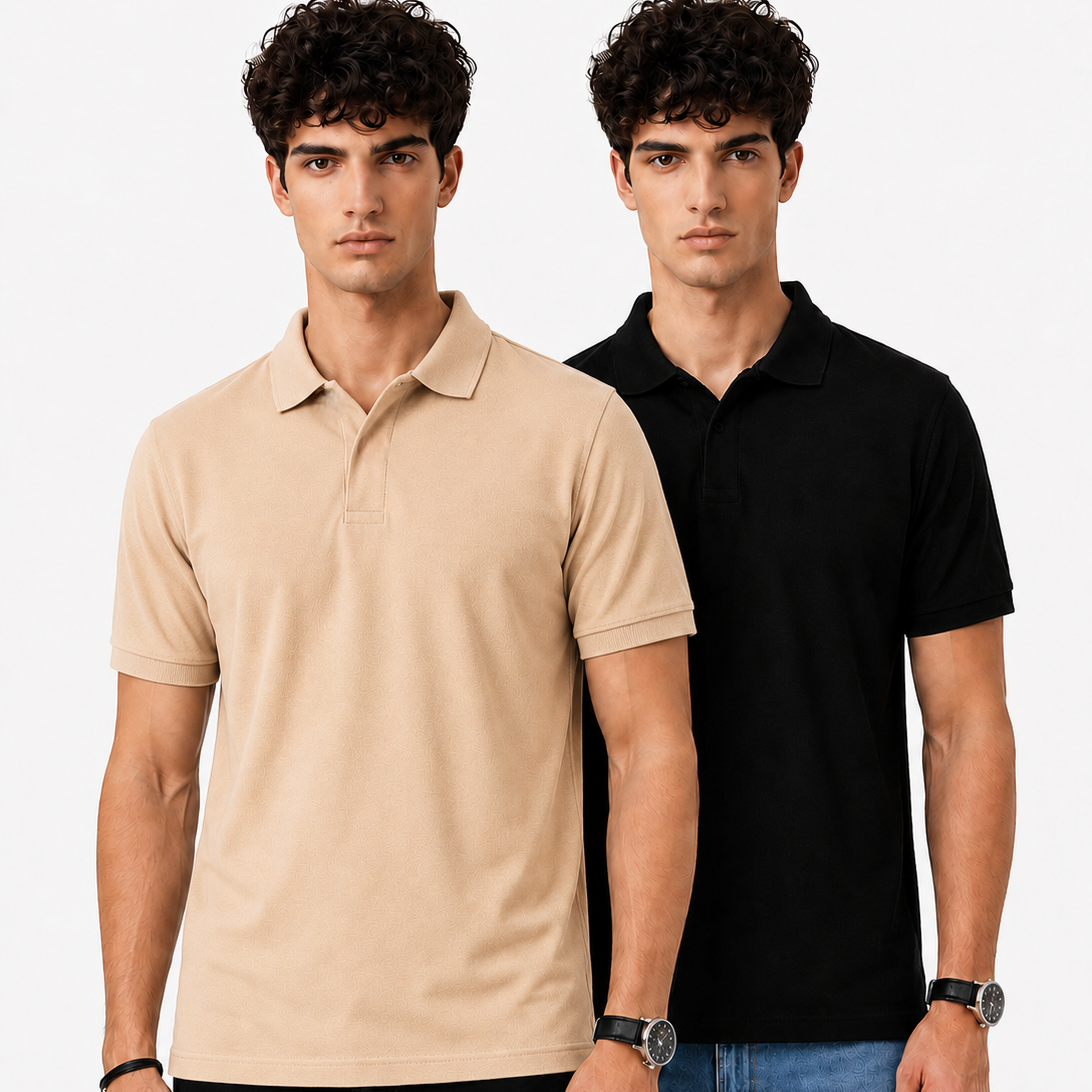 Pack of 2 Polo Tshirt  (Beige + Black)