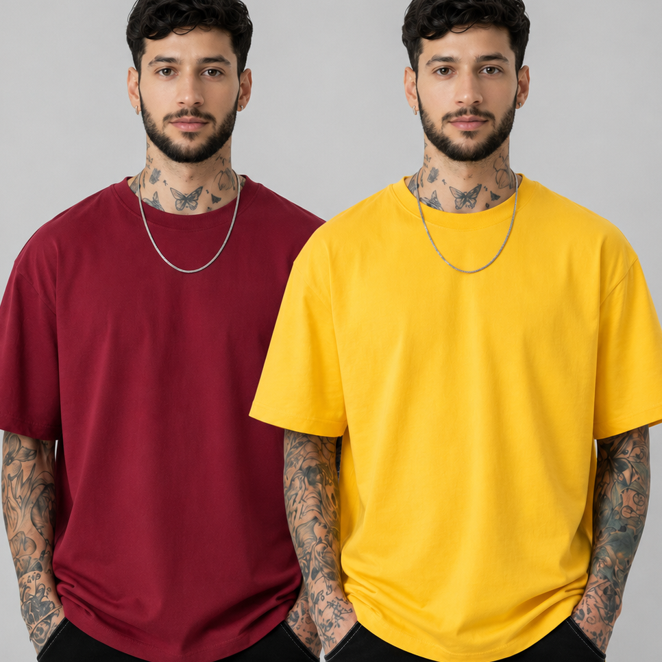 Pack of 2 Solid tshirts (Yellow & Maroon)