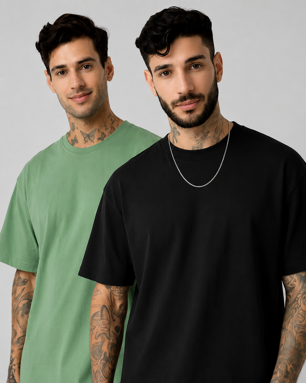 Pack of 2 Plain Tshirt (Pista + Black)