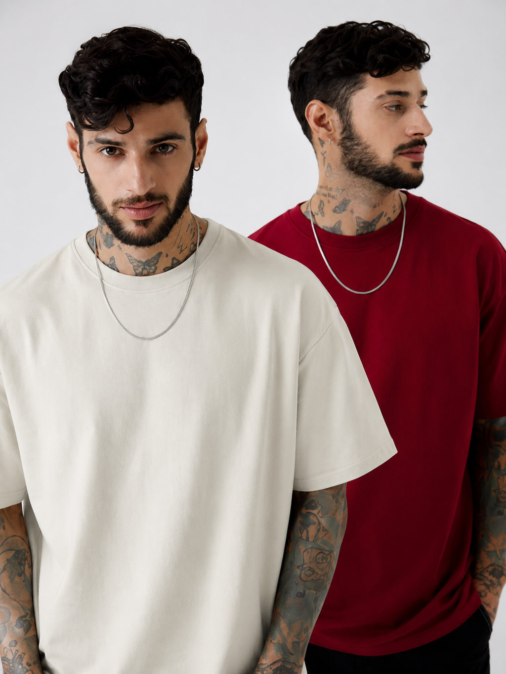 Pack of 2 solid tshirt (Off white & Maroon)