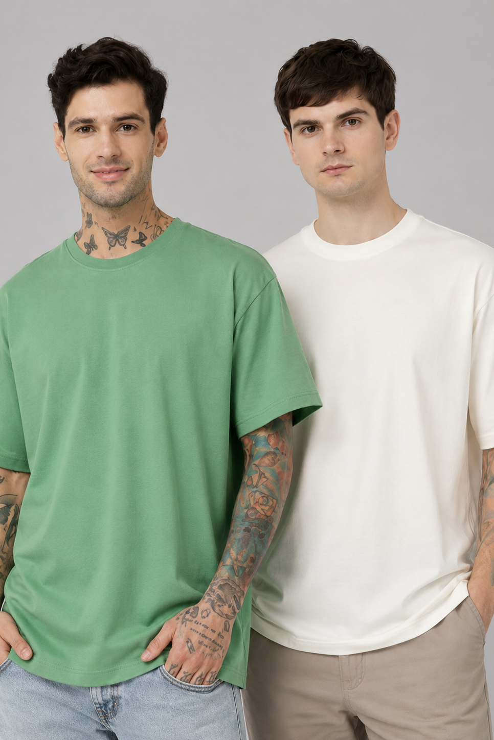 Pack of 2 Plain Tshirt  (Off white & Pista)
