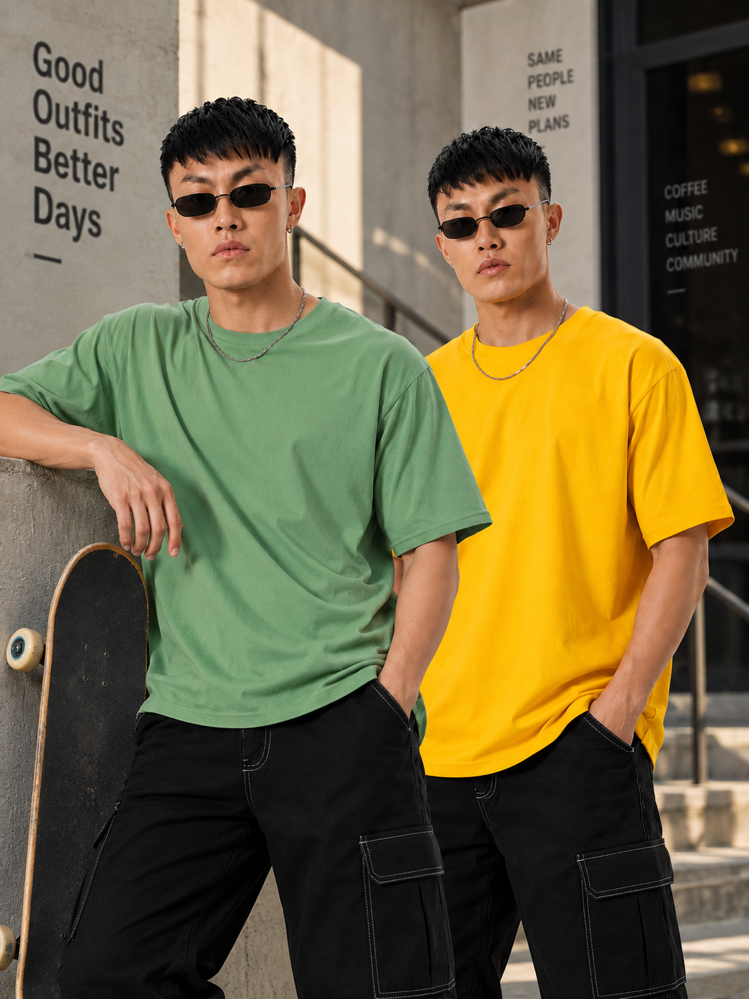 Pack of 2 Solid T-shirt ( Green + Yellow)