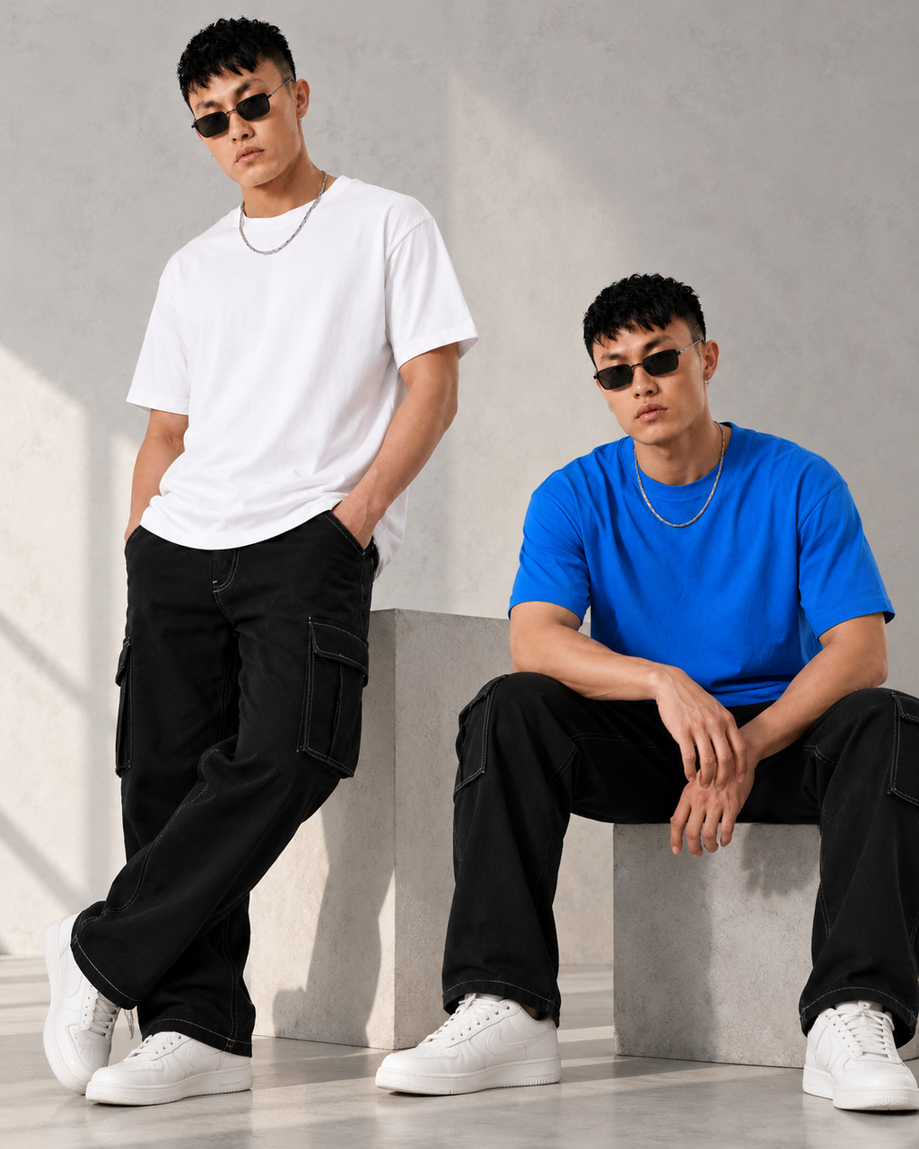 pack of 2 Solid T-shirt- White & Blue