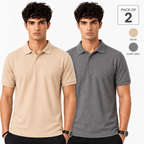 Pack of 2 Polo Tshirts (Beige & Dark Grey) - Deal