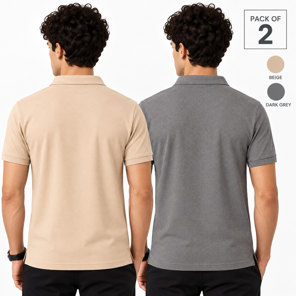 Pack of 2 Polo Tshirts (Beige & Dark Grey) - Deal