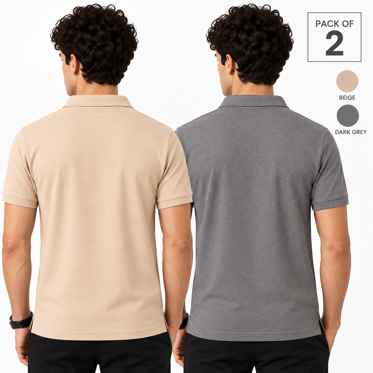 Pack of 2 Polo Tshirts (Beige & Dark Grey) - Deal