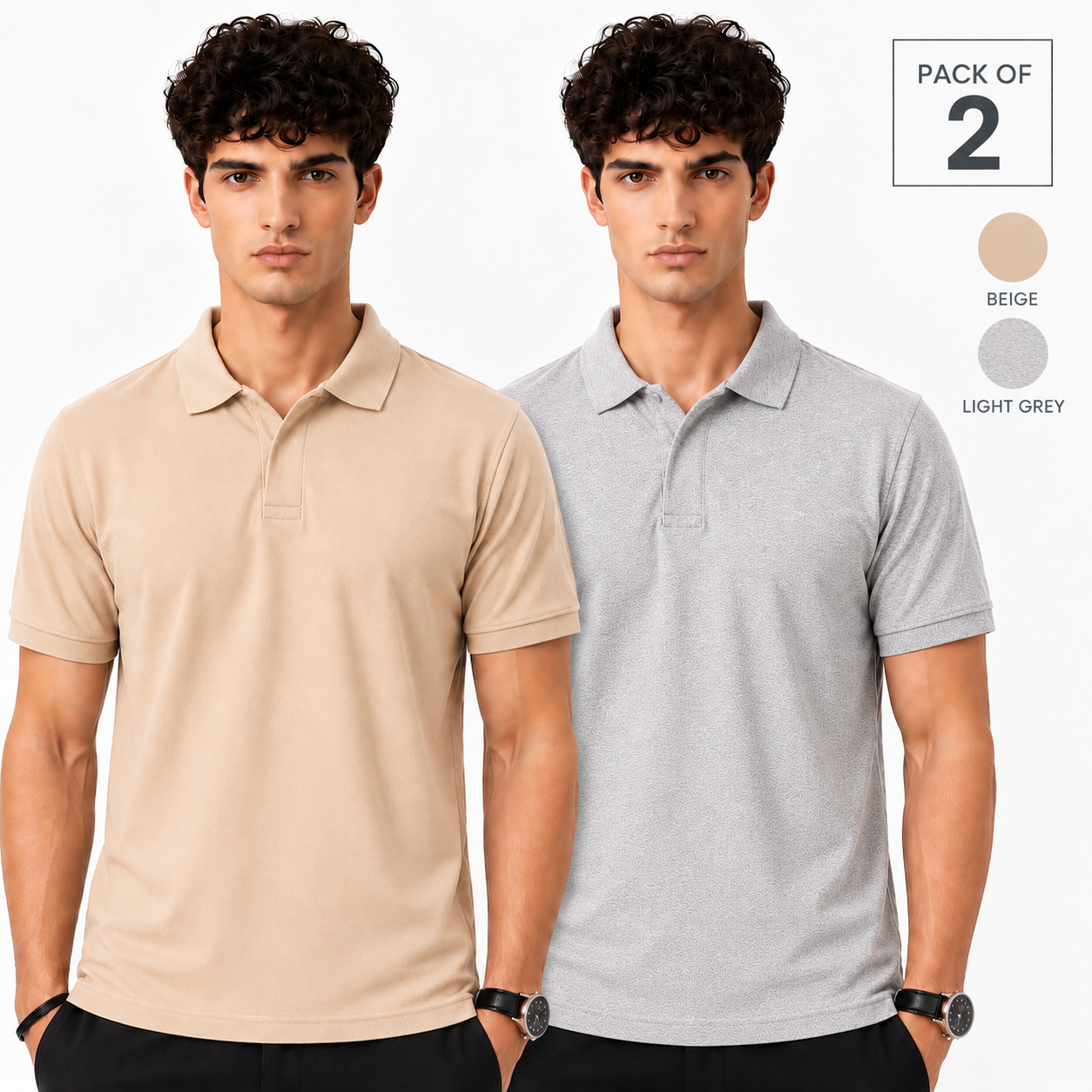 Pack of 2 Polo (Beige & Light Grey) - Deal